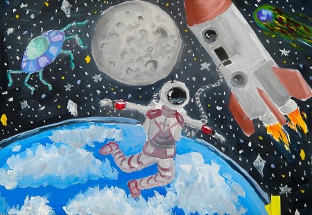 Детские рисунки ко Дню космонавтики