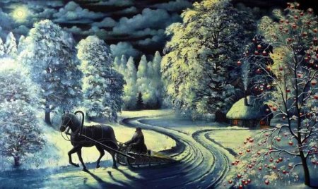 Рисунок зима цветными карандашами