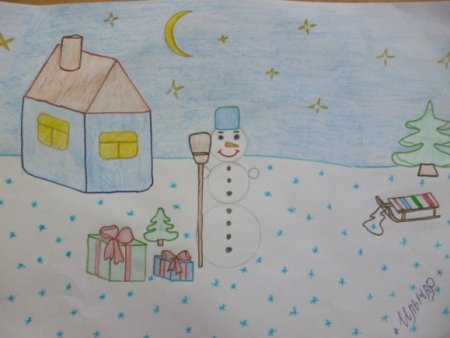Детский рисунок зима