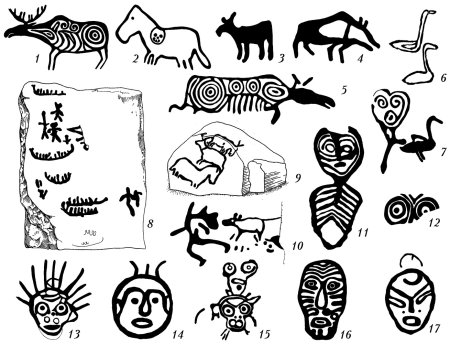 Петроглифы сикачи-Алян нарисованные