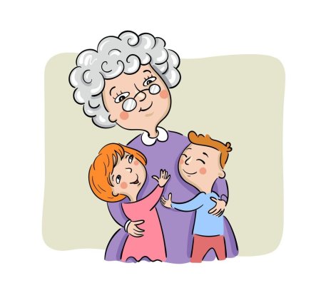 Бабушка обнимает внука