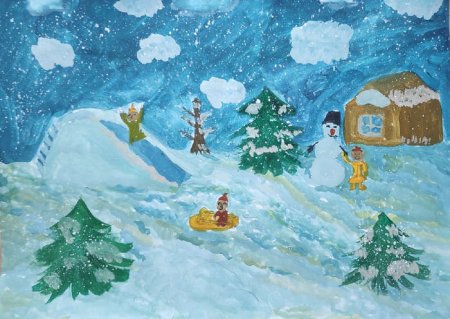 Зима аукает рисунок карандашом