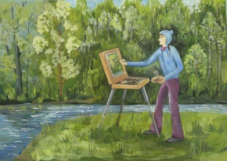 Художник на пленэре на речке