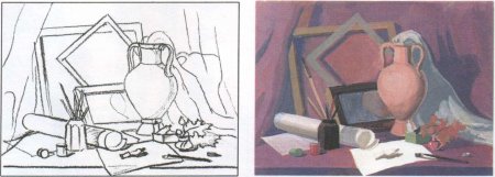 Натюрморт с атрибутами искусства рисунок