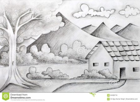 Графический пейзаж карандашом легко и красиво