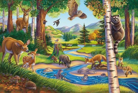 Лесные звери в зимнем лесу