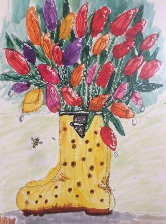 Букет цветов красками для детей