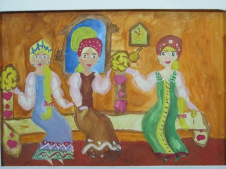 Три девицы под окном пряли поздно вечерком рисунок