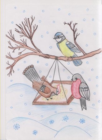 Рисунок на тему зимующие птицы