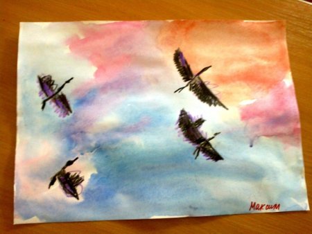 Рисование улетают птицы