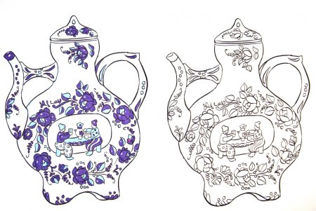 Роспись Гжель посуда для детей раскраска