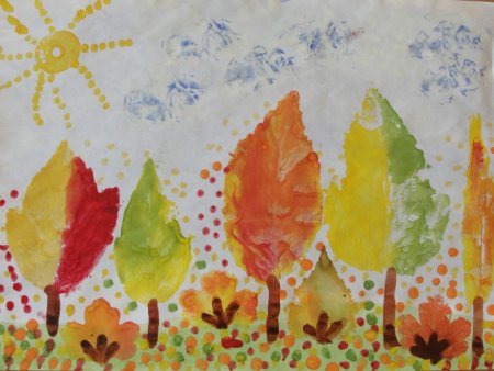 Рисование осенними листьями в детском саду