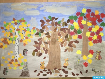 Рисование осени в саду в средней