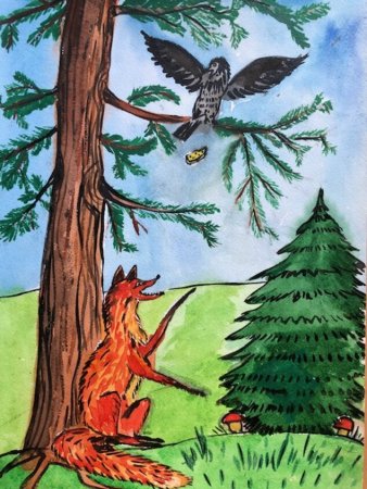 Рисунок на тему басни ворона и лисица крылова (48 фото)