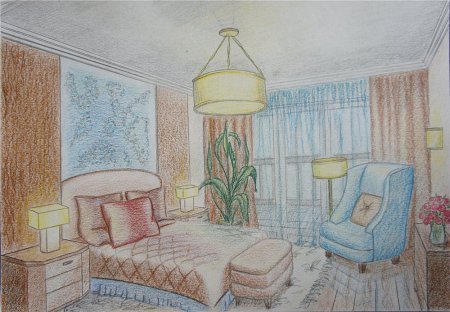 Интерьер цветными карандашами