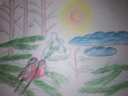Детские рисунки зима карандашом