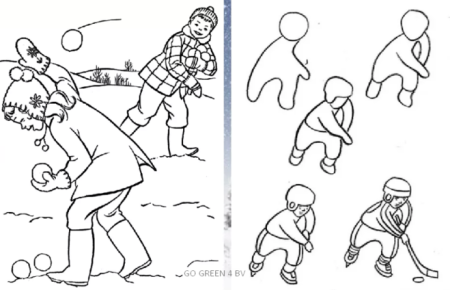 Поэтапное рисование на тему зимние забавы