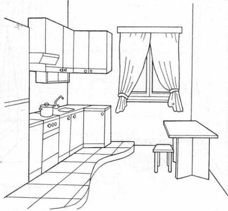 Интерьер кухни карандашом