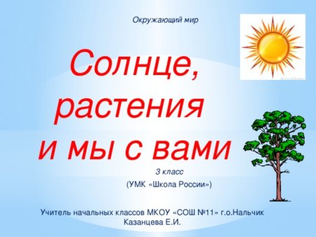 Солнце растения и мы с вами 3 класс окружающий мир Плешаков