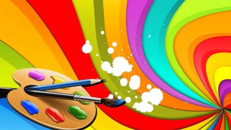 Фон с красками и кисточками