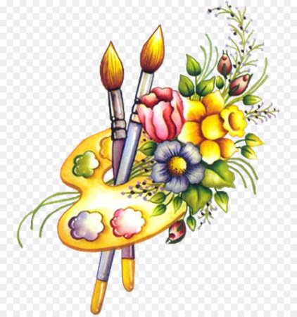 Палитра с красками и кистями