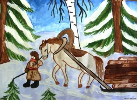 Мужичок с ноготок Некрасов рисунок детский