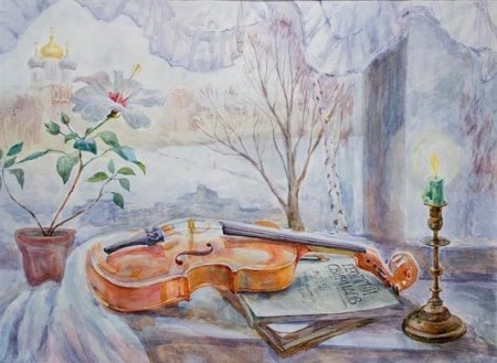 Скрипка акварель
