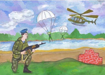 Детские рисунки на тему "десантники"