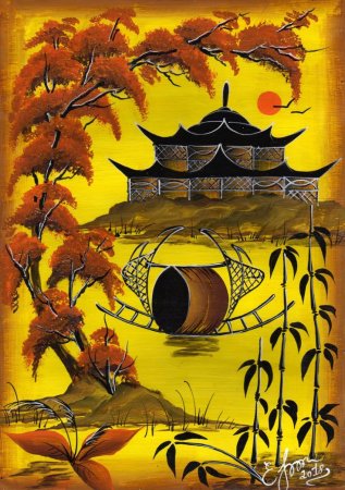 Китайский пейзаж гуашью