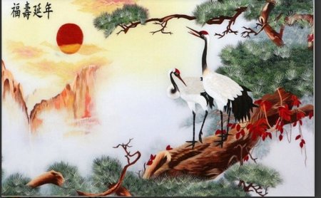 Китайская живопись Журавли и сосна