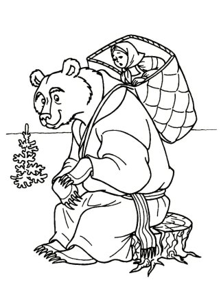 Сказка Маша и медведь раскраска