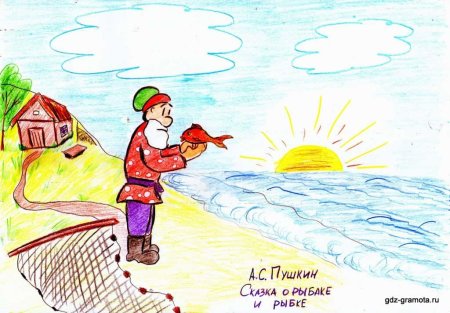 Раскраски к сказке Пушкина о рыбаке и рыбке