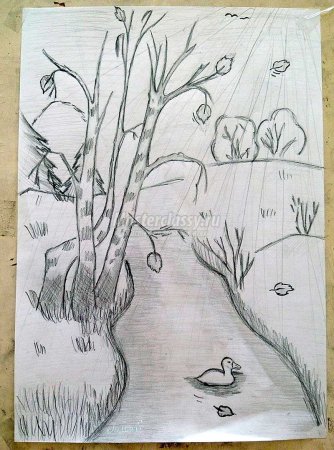Рисунок осень карандашом