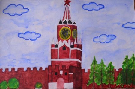 Спасская башня Кремля рисование