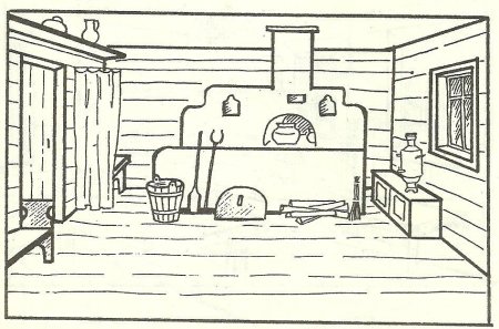 Русская изба внутри рисунок с печкой