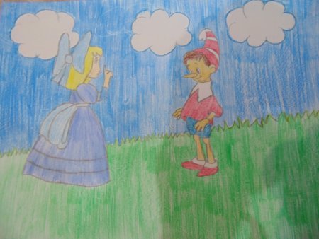 Буратино рисунок детский