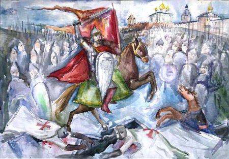 Александр Невский на коне Ледовое побоище