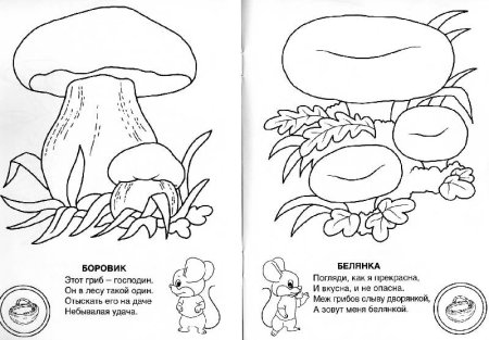Разукрашки съедобные и несъедобные грибы