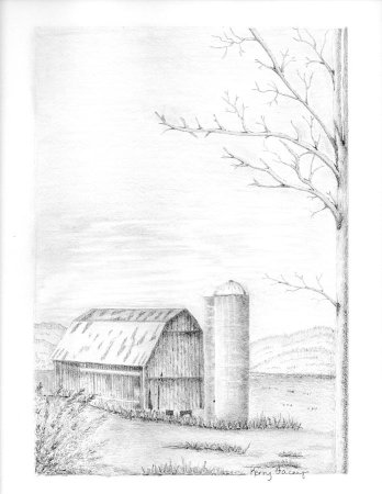 Сельский пейзаж карандашом легкий