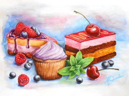 Пирожное цветными карандашами