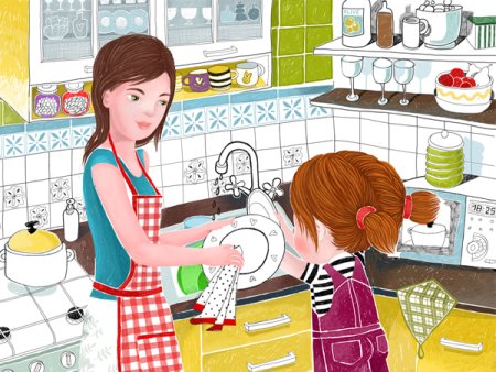 Девочка помогает маме