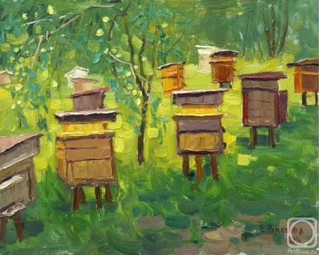 Исаак Левитан - пейзаж с ульями (пасека)