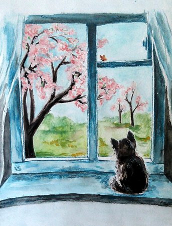 Вид из окна рисунок акварелью