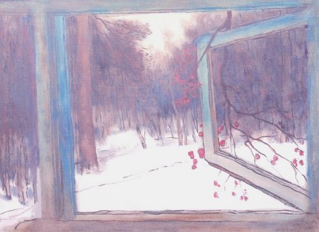 Картина снег за окном