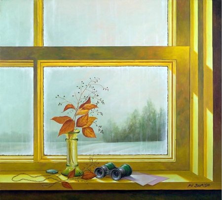 Натюрморт с пейзажем за окном