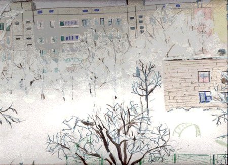 Зимний вид из окна рисунок