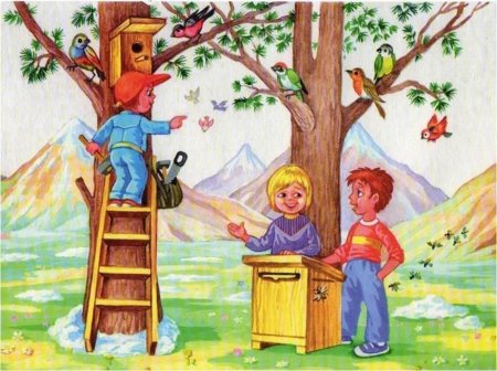 Дети строят скворечник