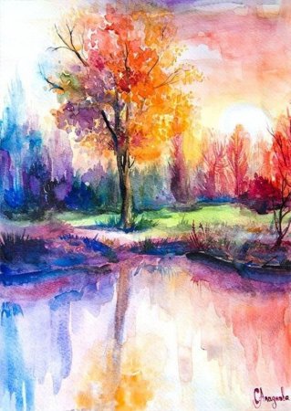 Пейзаж акварелью