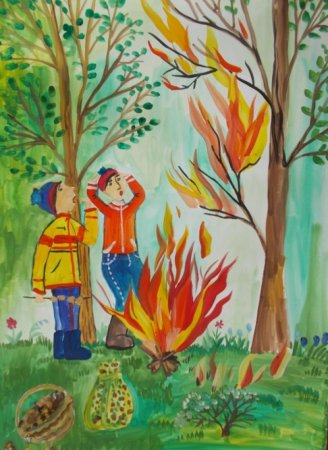 Рисунок на тему пожар в лесу
