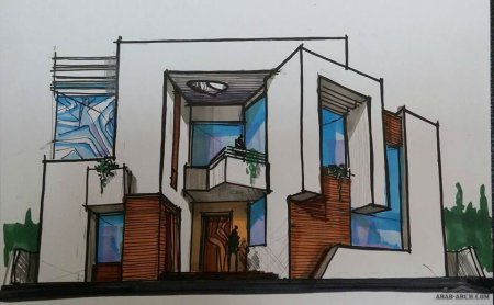 Эскиз здания в цвете
